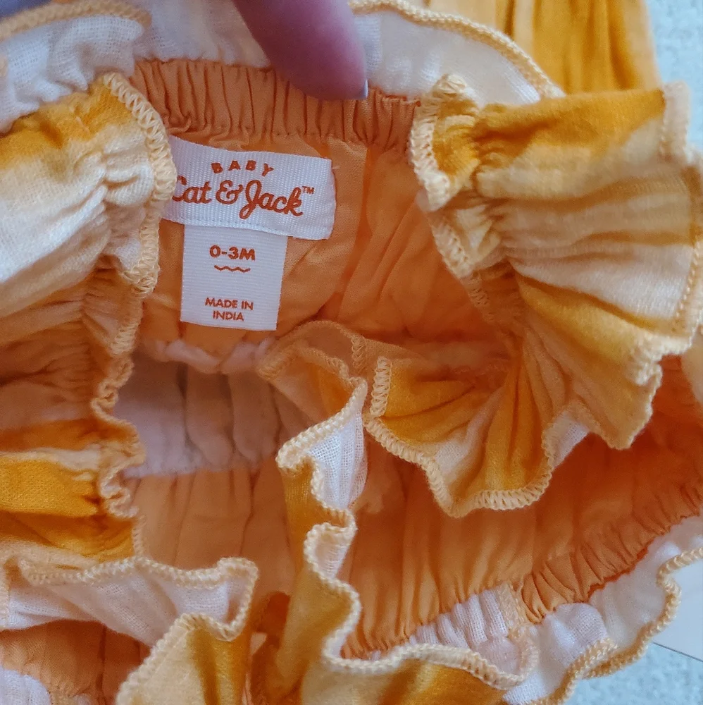 NWT Cat & Jack Baby Girls' Tie-dye Orange Smocked Gauze Jumpsuit Romper sz0-3m